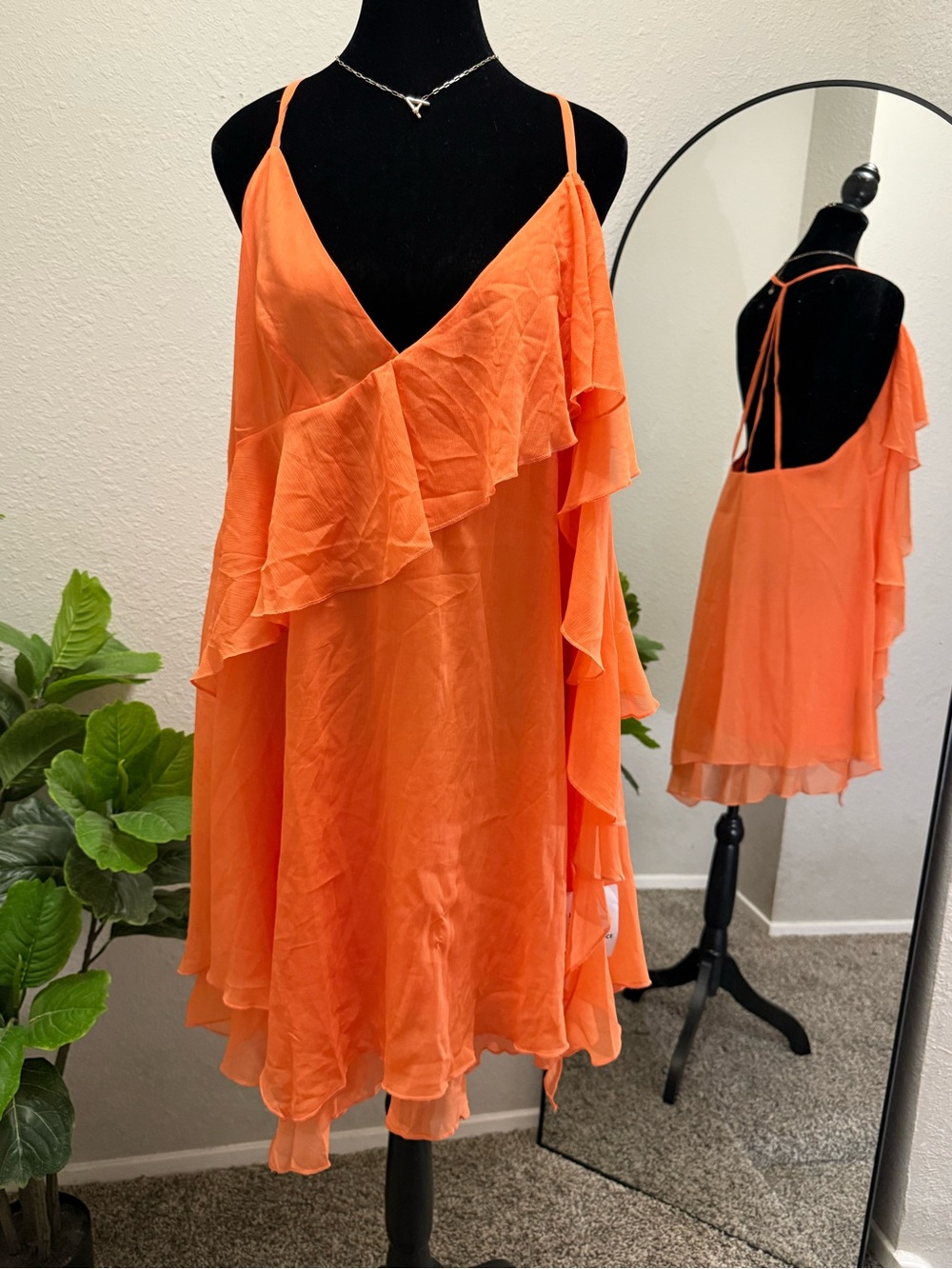 Elegant Orange Ruffle Slip Dress - Women's